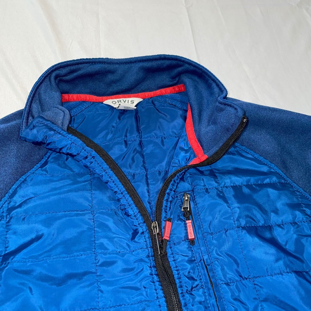 Orvis Mens Blue Hybrid Quilted Puffer Fleece Full Zip Jacket Medium Outdoor